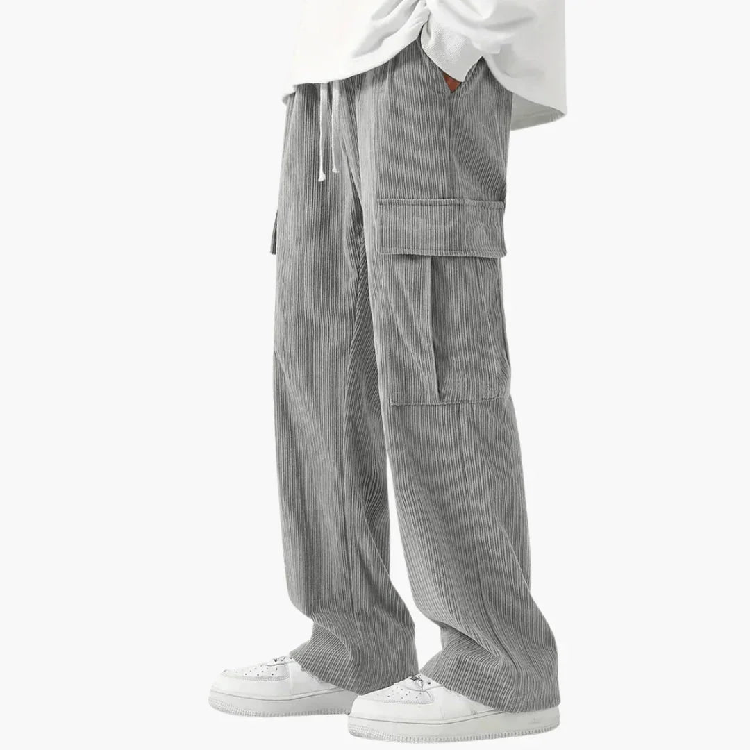Pantaloni da uomo in velluto a coste con elastico in vita e tasche laterali