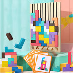 Puzzle impilabile Tetris in legno con carte sfida