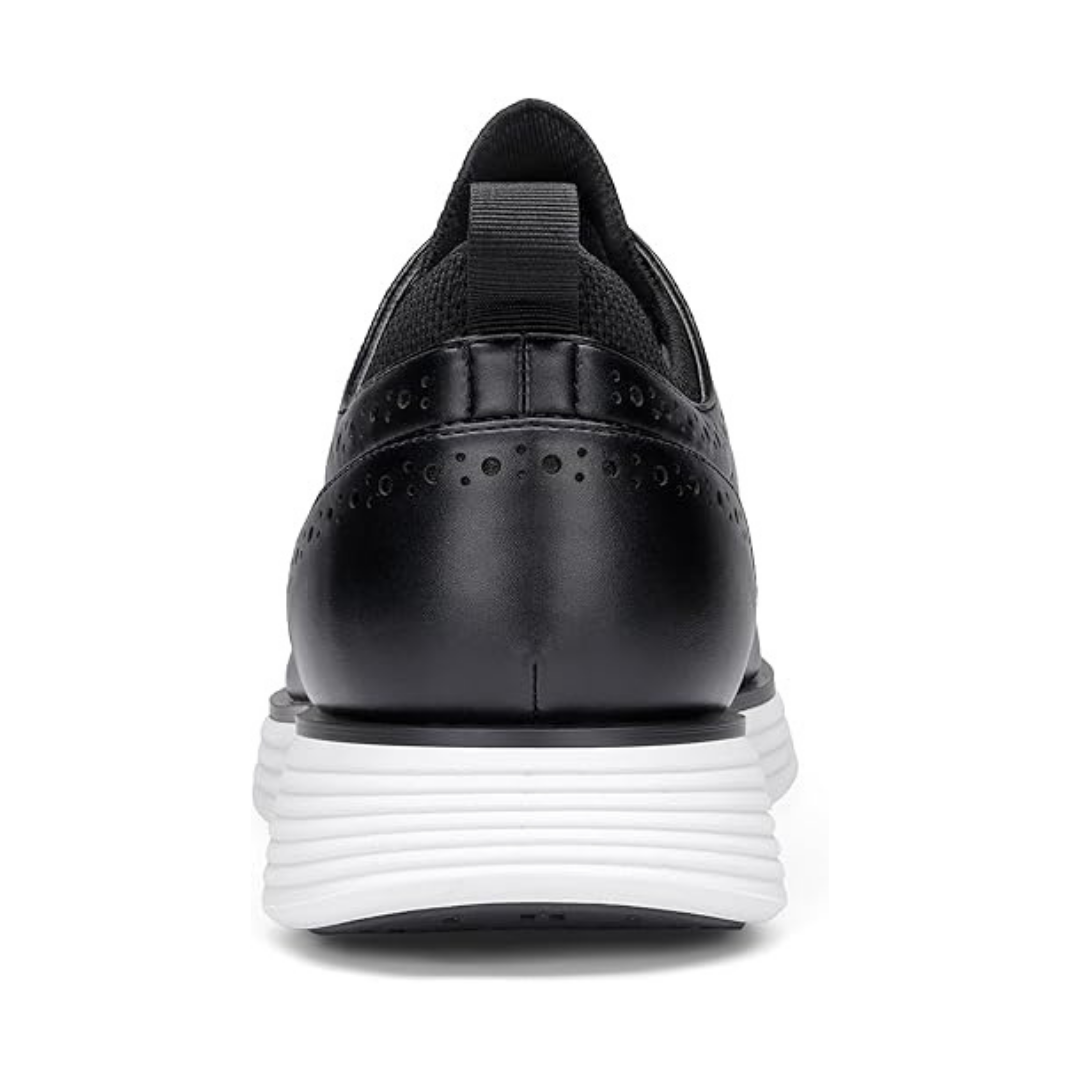 Scarpe Stringate Uomo Pelle Nera Brogue con Inserti Tessuto e Suola Bianca Alta