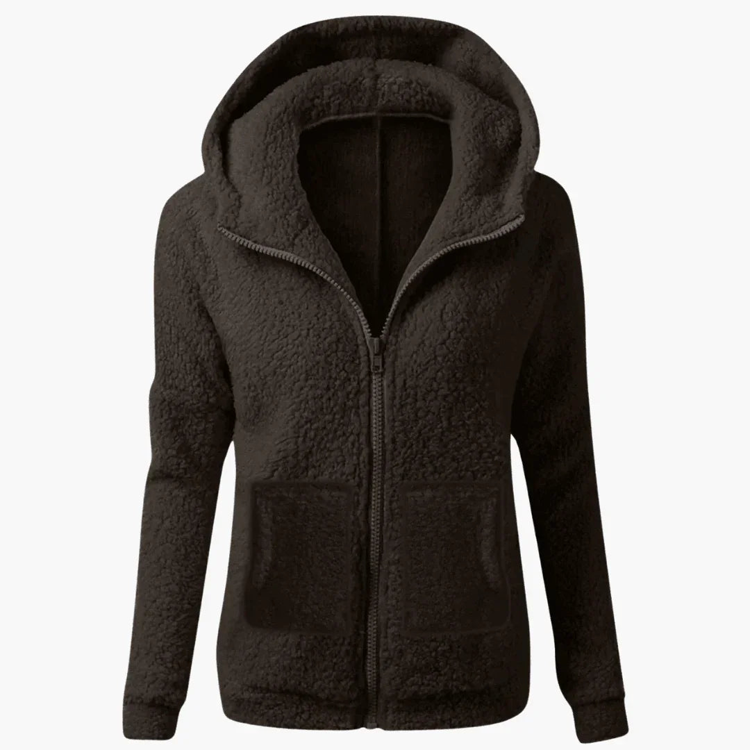 Felpa con cappuccio in pile da donna con cerniera e cappuccio caldo