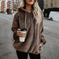 Felpa con cappuccio da donna morbida e rilassata - Pullover mezza zip, pile