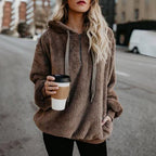 Felpa con cappuccio da donna morbida e rilassata - Pullover mezza zip, pile