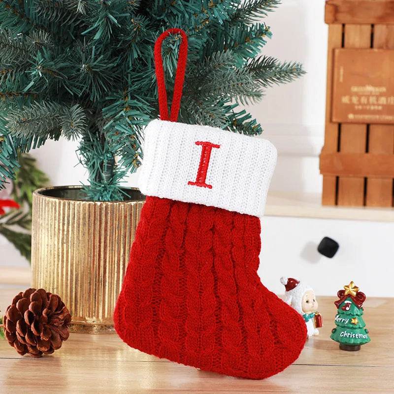 Calzini lavorati a maglia in lana con ciondolo albero creativo decorativo con lettere carine calze di Natale