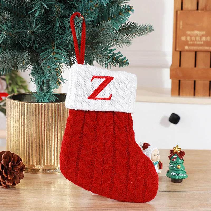 Calzini lavorati a maglia in lana con ciondolo albero creativo decorativo con lettere carine calze di Natale