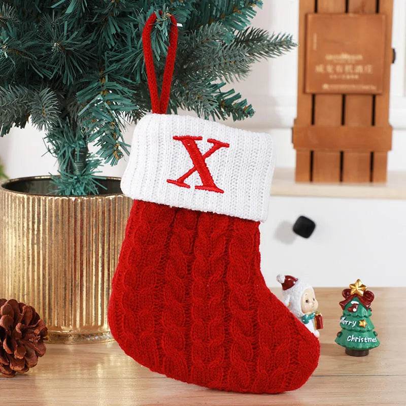 Calzini lavorati a maglia in lana con ciondolo albero creativo decorativo con lettere carine calze di Natale