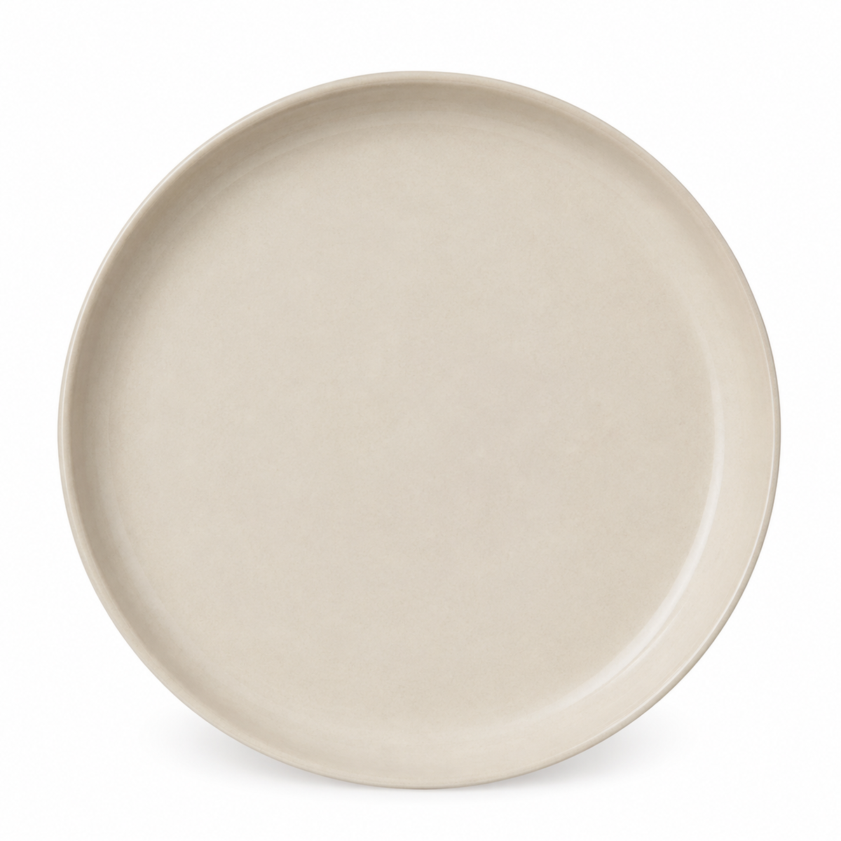 Piatto rotondo in ceramica beige visto dall'alto