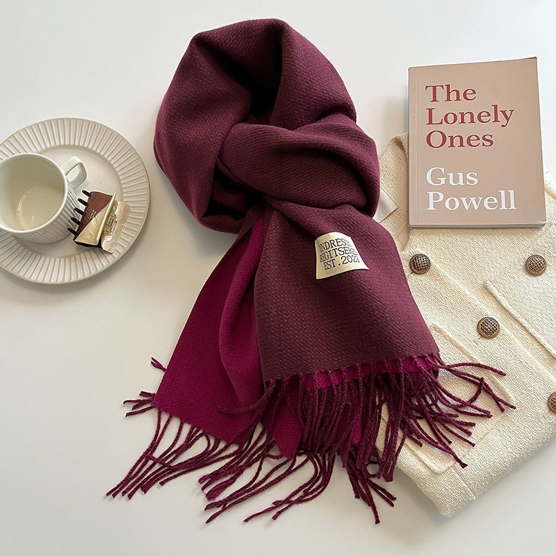 Calda sciarpa da donna - Inverno reversibile in cashmere con frange