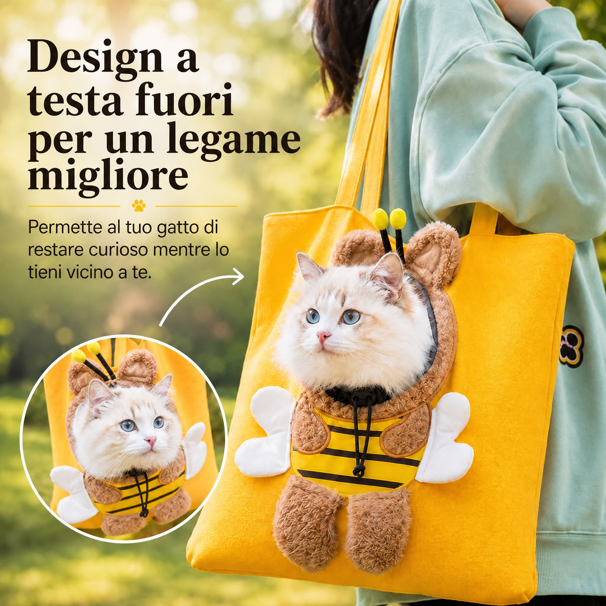 borsa trasportino aperta per gatti per passeggiate e visite dal veterinario - Borsa in canvas leggera per gatti e cani d