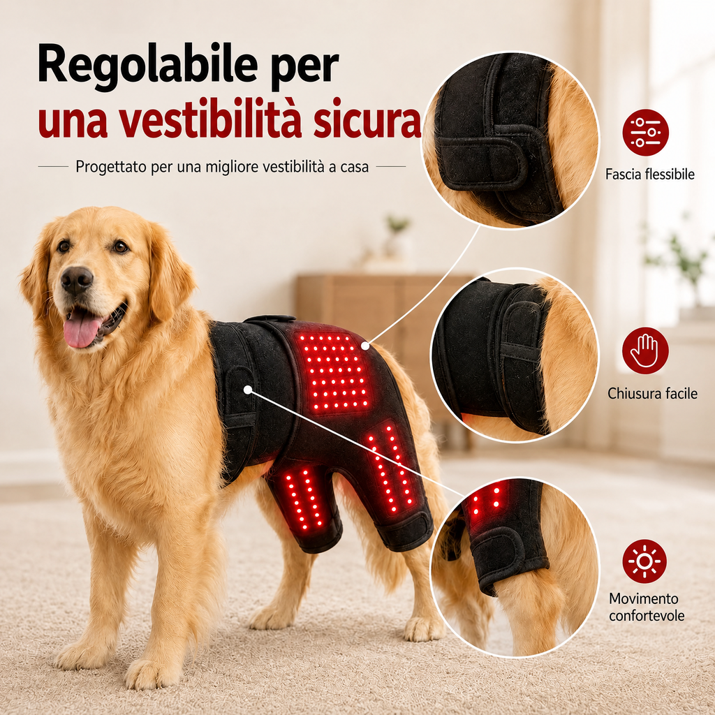 Manica indossabile per fototerapia a luce rossa per cani, utilizzata per la cura a domicilio della parte bassa della sch