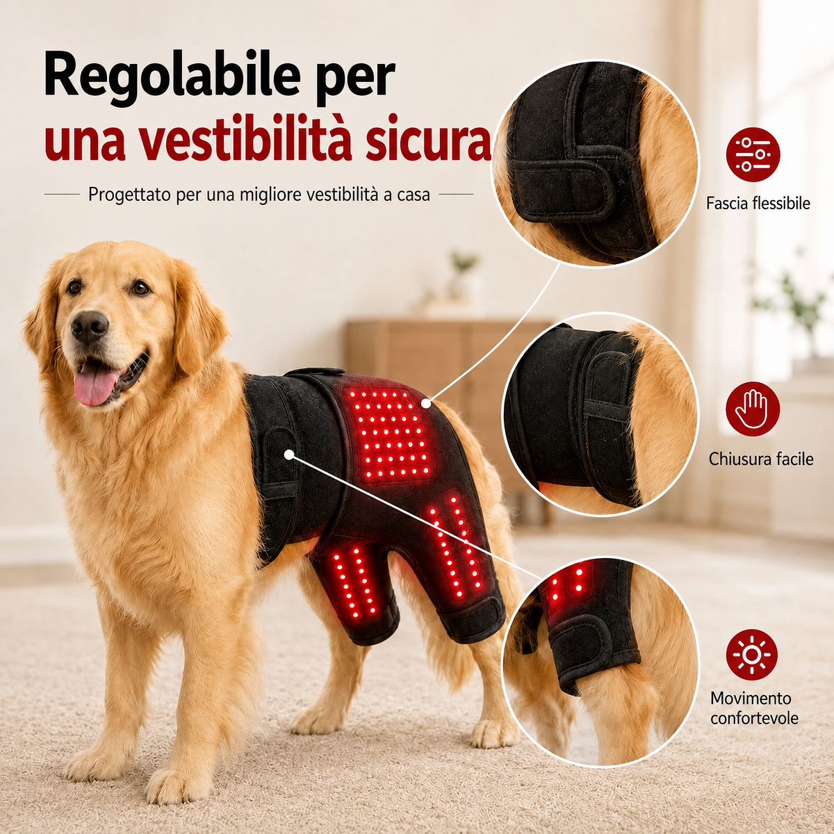 Manica indossabile per fototerapia a luce rossa per cani, utilizzata per la cura a domicilio della parte bassa della sch