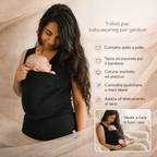 T-shirt per babywearing con marsupio integrato per il neonato e cotone elasticizzato, lavabile in lavatrice