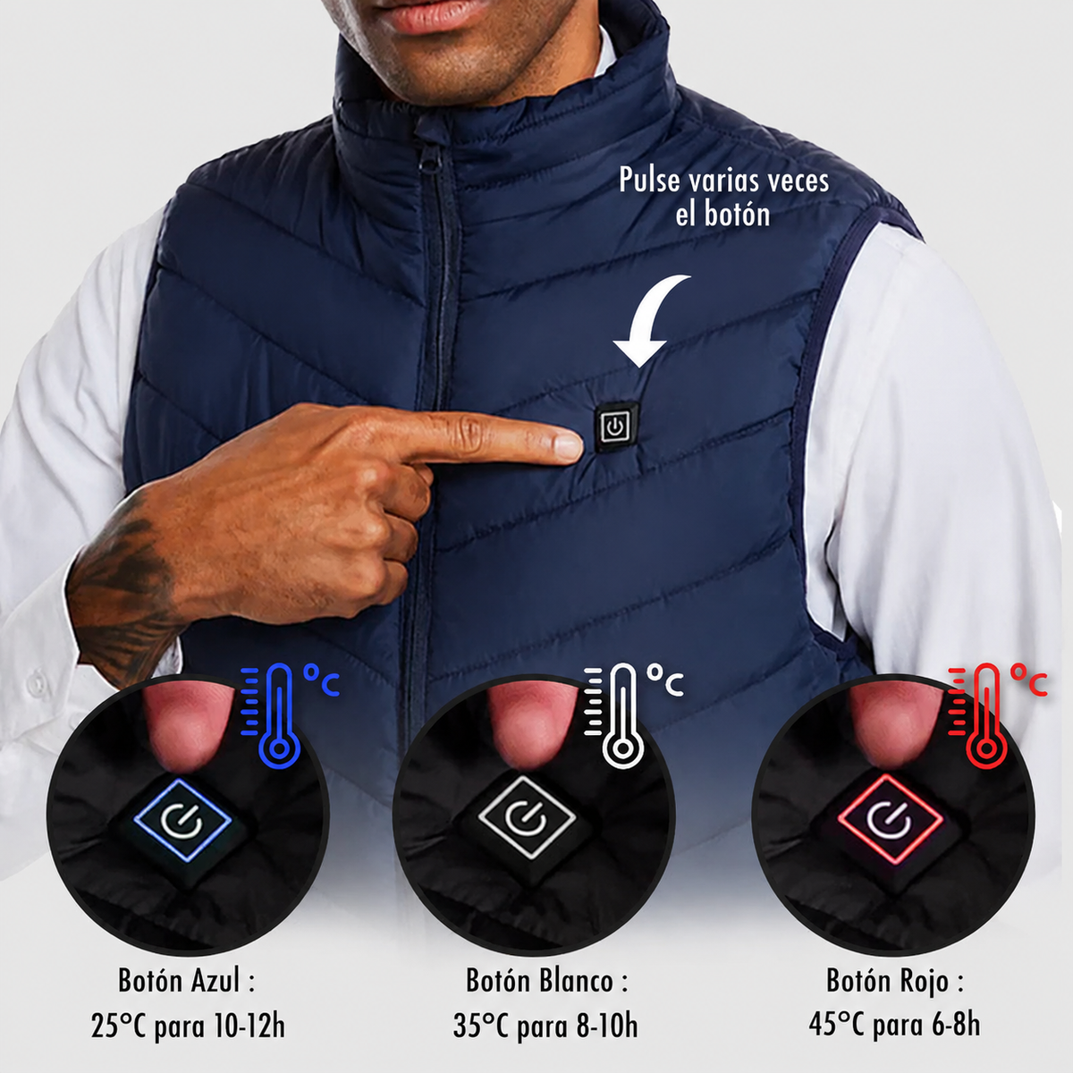 Gilet riscaldato unisex ricaricabile via USB ThermiVest