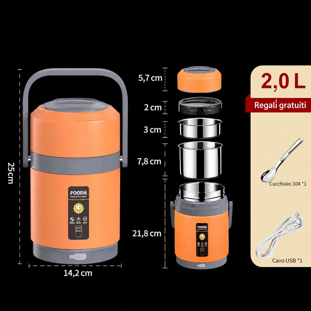 Lunch Box Riscaldabile USB | Acciaio inox 304, Scaldavivande portatile