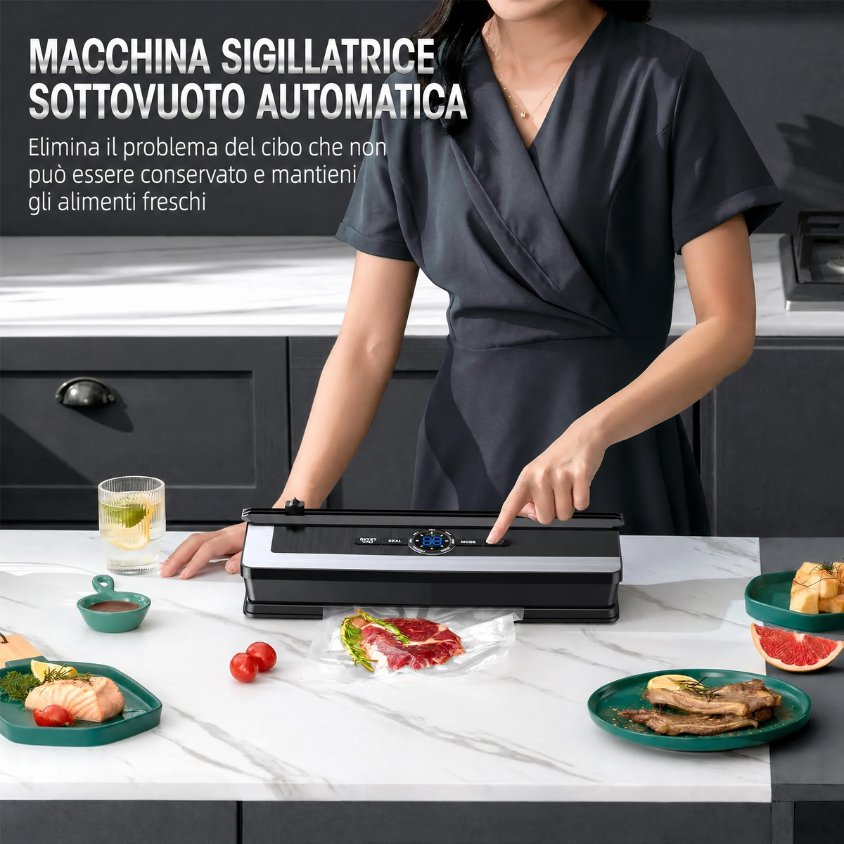Sigillatrice Sottovuoto Professionale 8-in-1 | Taglierina di Precisione Integrata | Modalità per Alimenti Secchi e Umidi