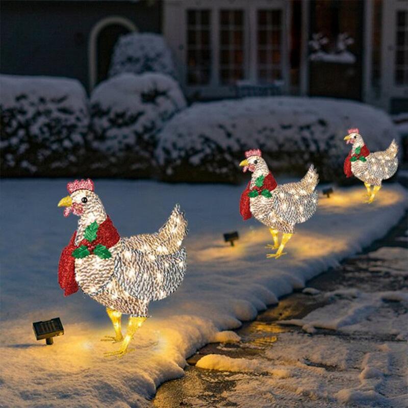 Gallina luminosa con sciarpa Decorazione natalizia