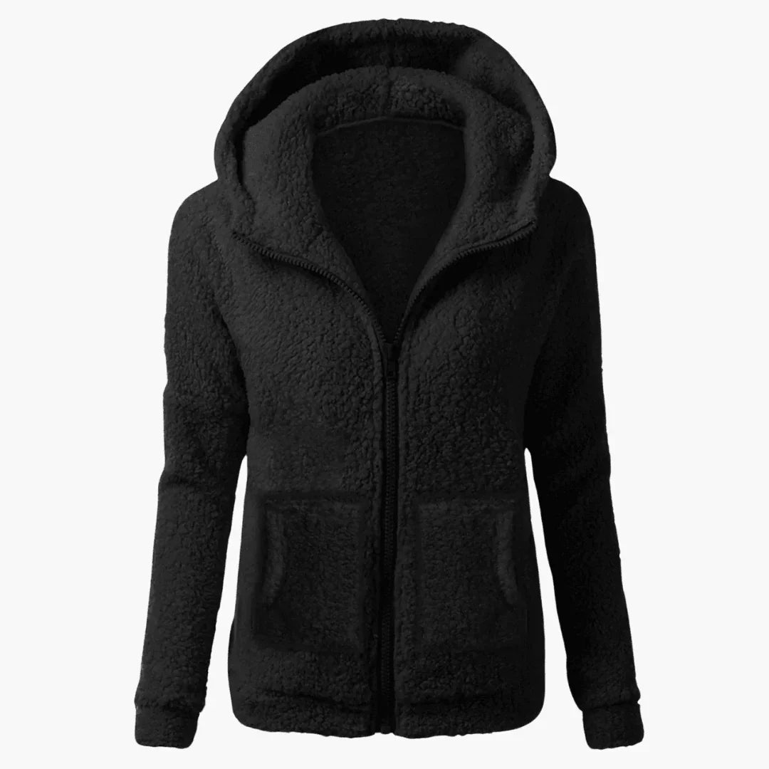 Felpa con cappuccio in pile da donna con cerniera e cappuccio caldo