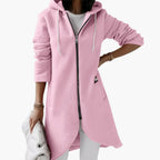 Felpa con cappuccio lunga con zip da donna