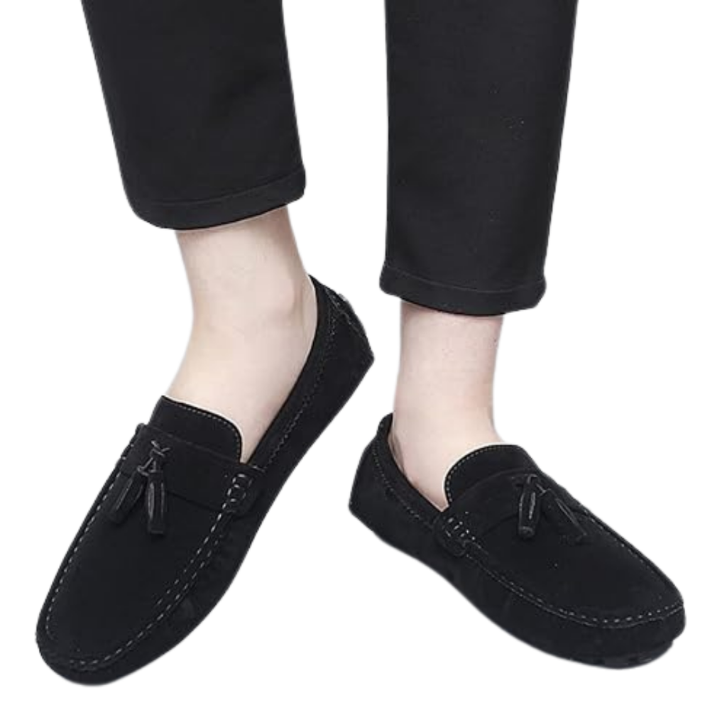 Mocassini Uomo in Camoscio Nero con Nappina