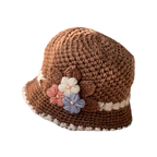 Cappello di lana lavorato a maglia a fiori spesso francese da donna