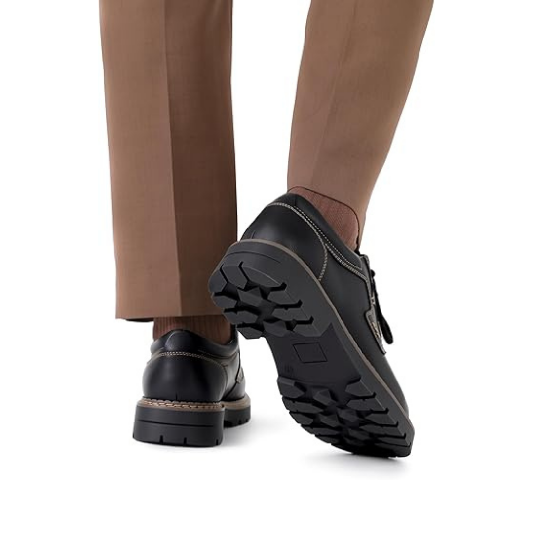 Scarpe Stringate Uomo Pelle Nera con Suola Carrarmato Spessa Marrone