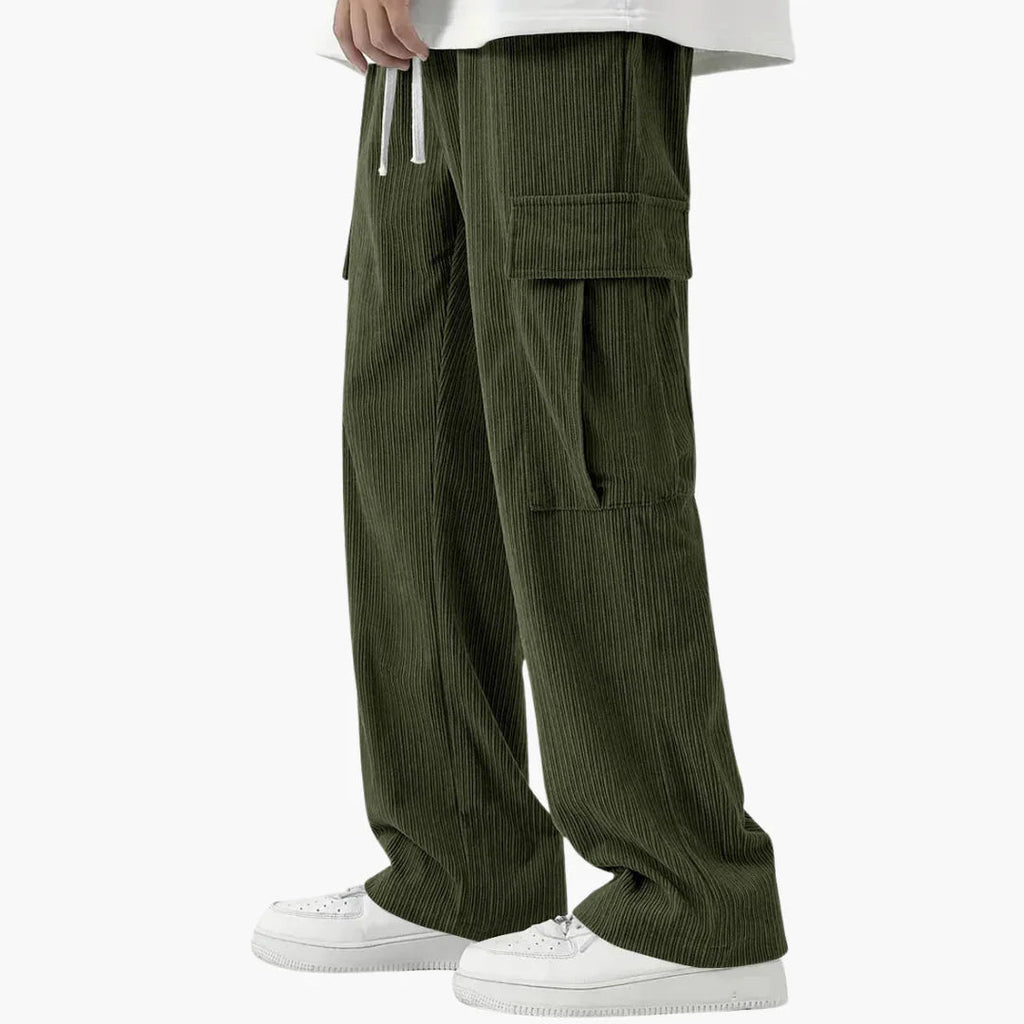 Pantaloni da uomo in velluto a coste con elastico in vita e tasche laterali