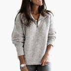 Pullover da donna con mezza zip e superficie testurizzata