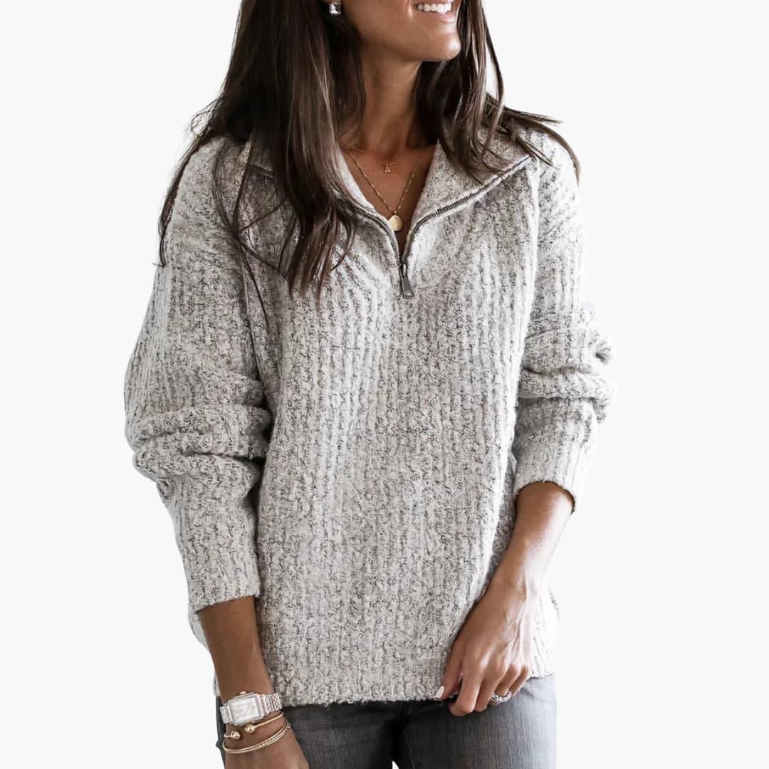 Pullover da donna con mezza zip e superficie testurizzata