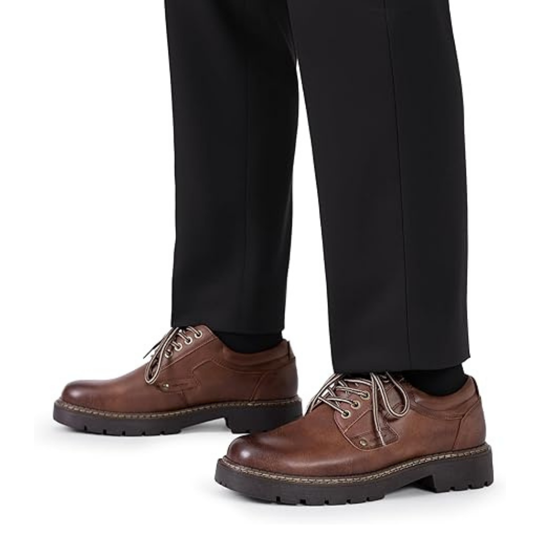 Scarpe Stringate Uomo Pelle Marrone con Suola Carrarmato Spessa