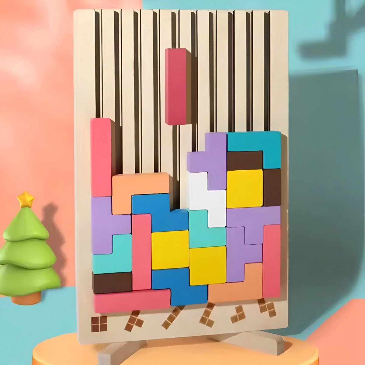Puzzle impilabile Tetris in legno con carte sfida
