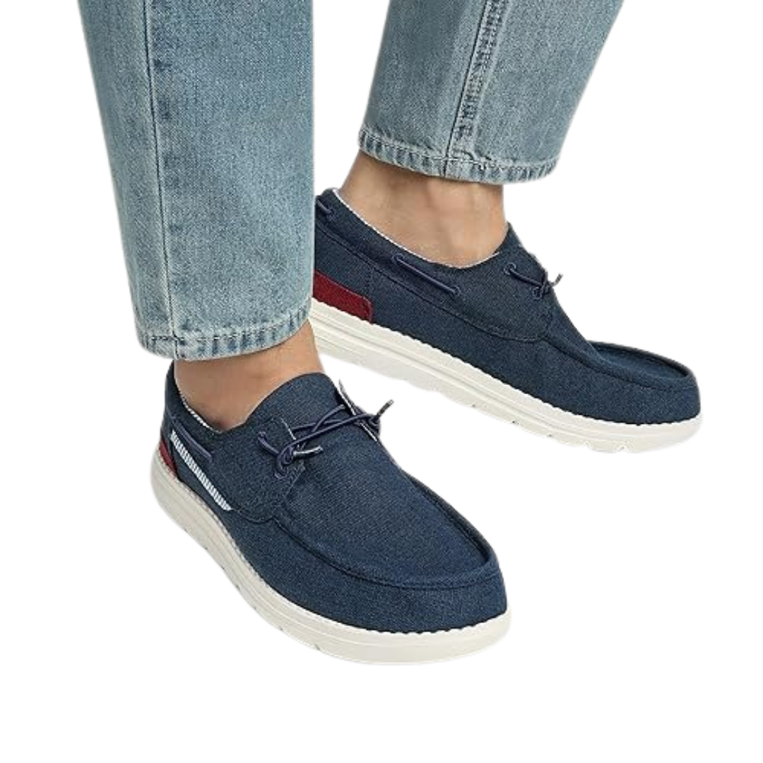 Scarpe Uomo Mocassini Barca in Tela Blu Navy con Lacci