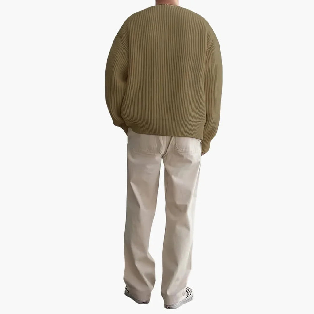 Maglione lavorato a maglia da uomo con righe, mezza zip e maniche lunghe