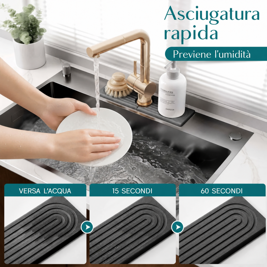 Tappetino per lavello in diatomite, vassoio asciuga‑rubinetto in pietra per piano cucina