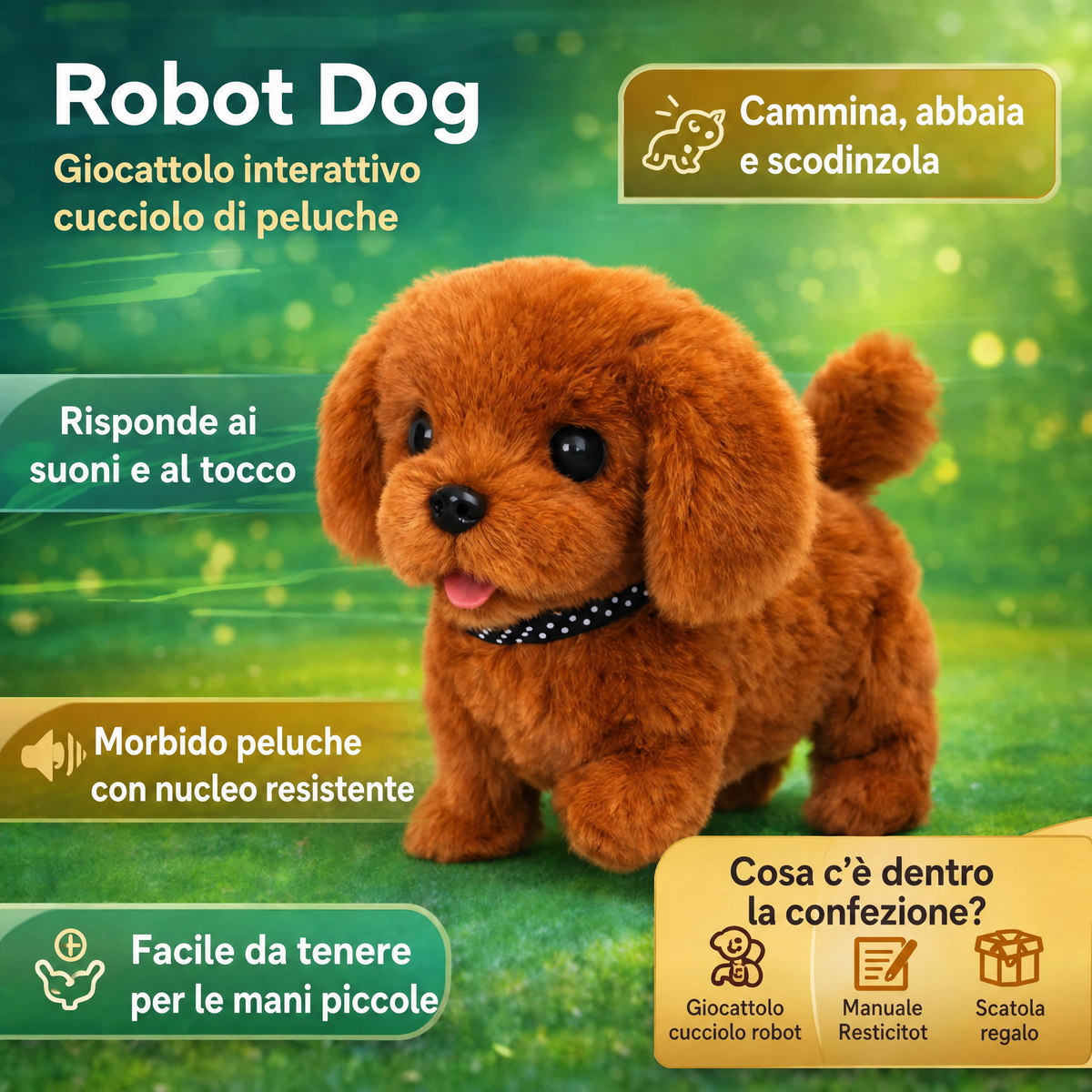 Cane Robot Cucciolo Interattivo di Peluche che Cammina, Abbaia e Scodinzola