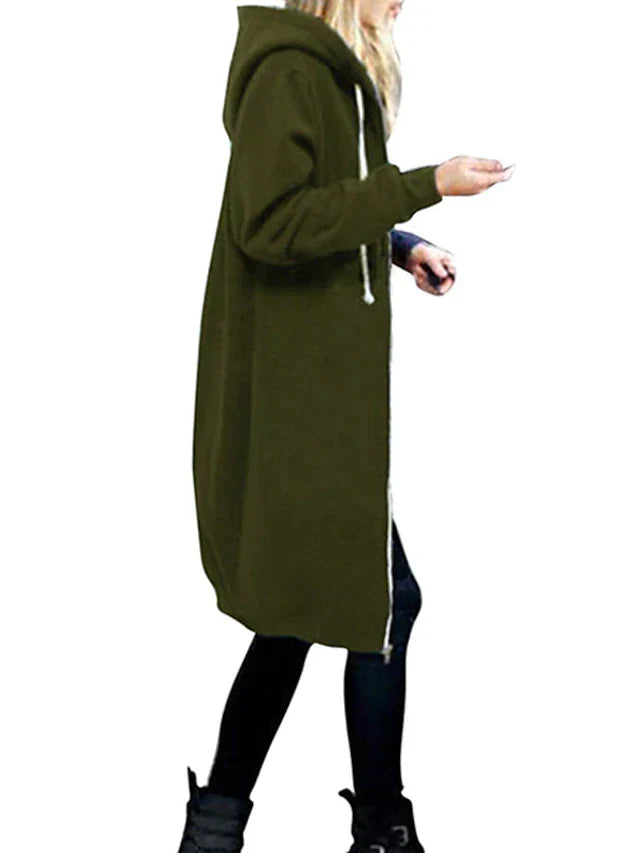 Felpa con cappuccio con zip da donna calda e accogliente - Linea lunga, per le giornate fredde