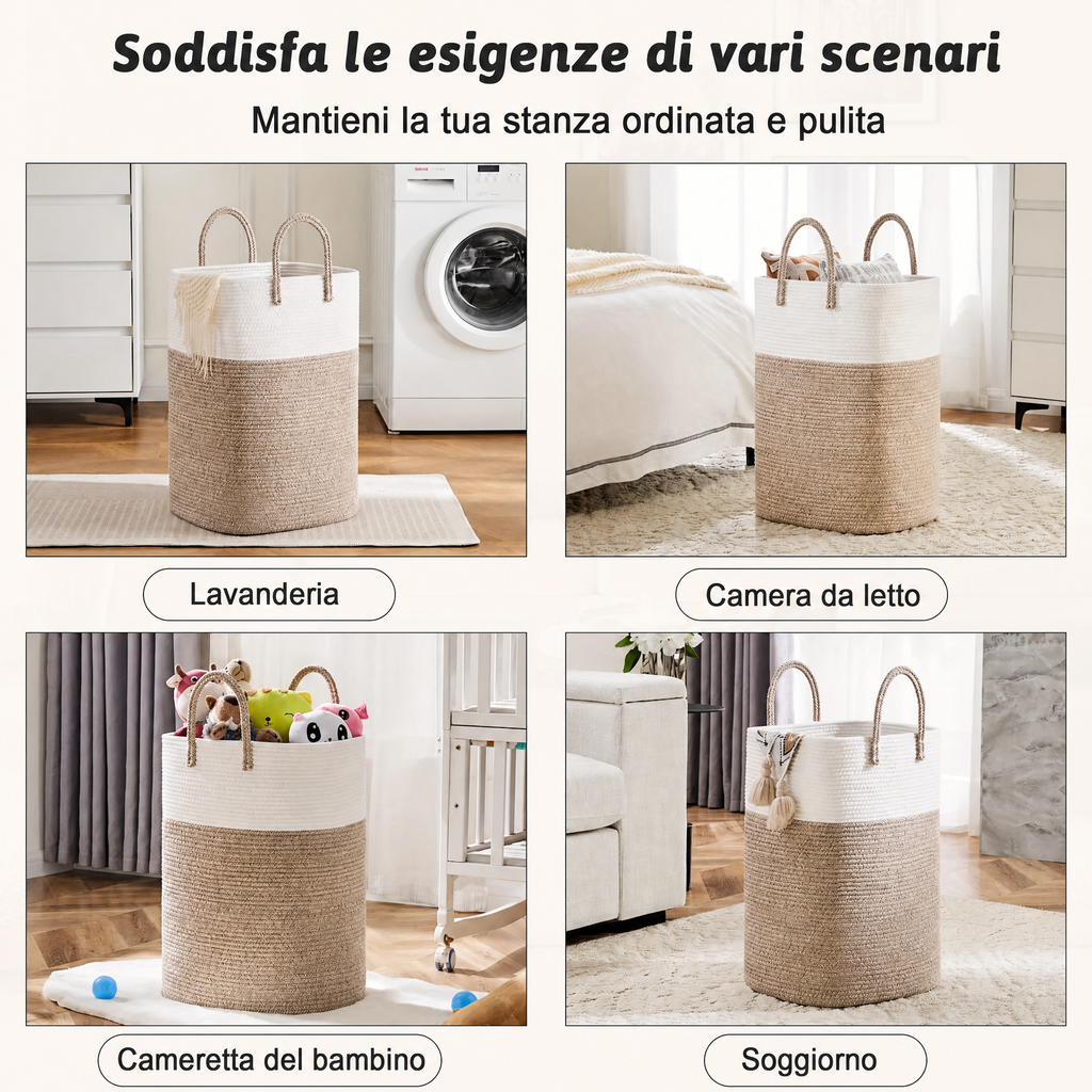 Grande Cesto Portabiancheria Intrecciato - Spazio per Tutte le Tue Cose, Resistente e Pratico
