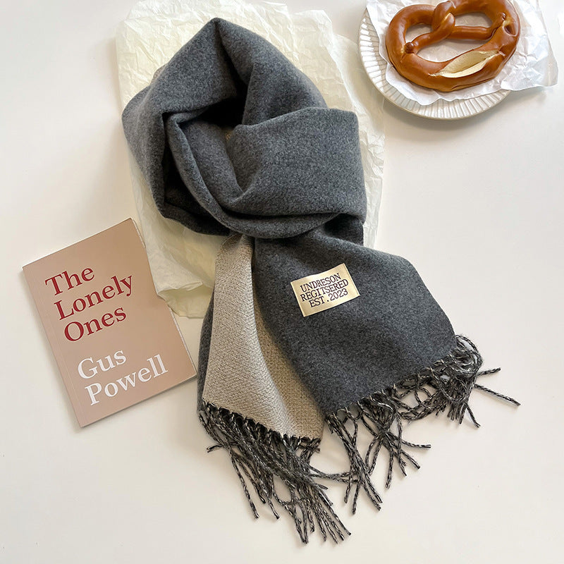 Calda sciarpa da donna - Inverno reversibile in cashmere con frange