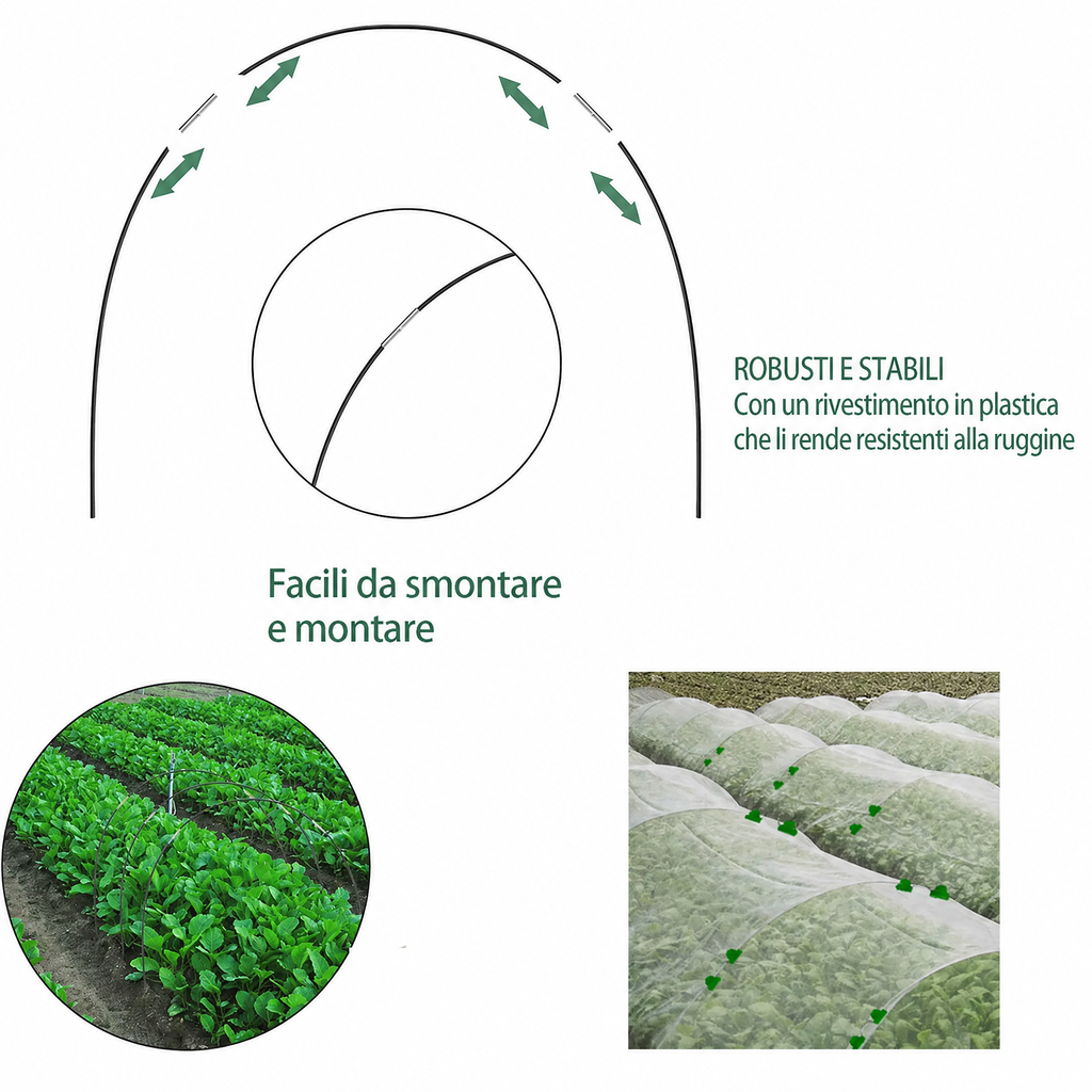 Plantura FlexGrow Set arco da giardino in fibra di vetro | Tunnel per piante fai-da-te per letti rialzati e cassoni fred