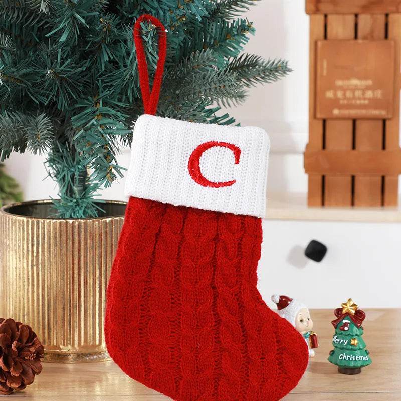 Calzini lavorati a maglia in lana con ciondolo albero creativo decorativo con lettere carine calze di Natale