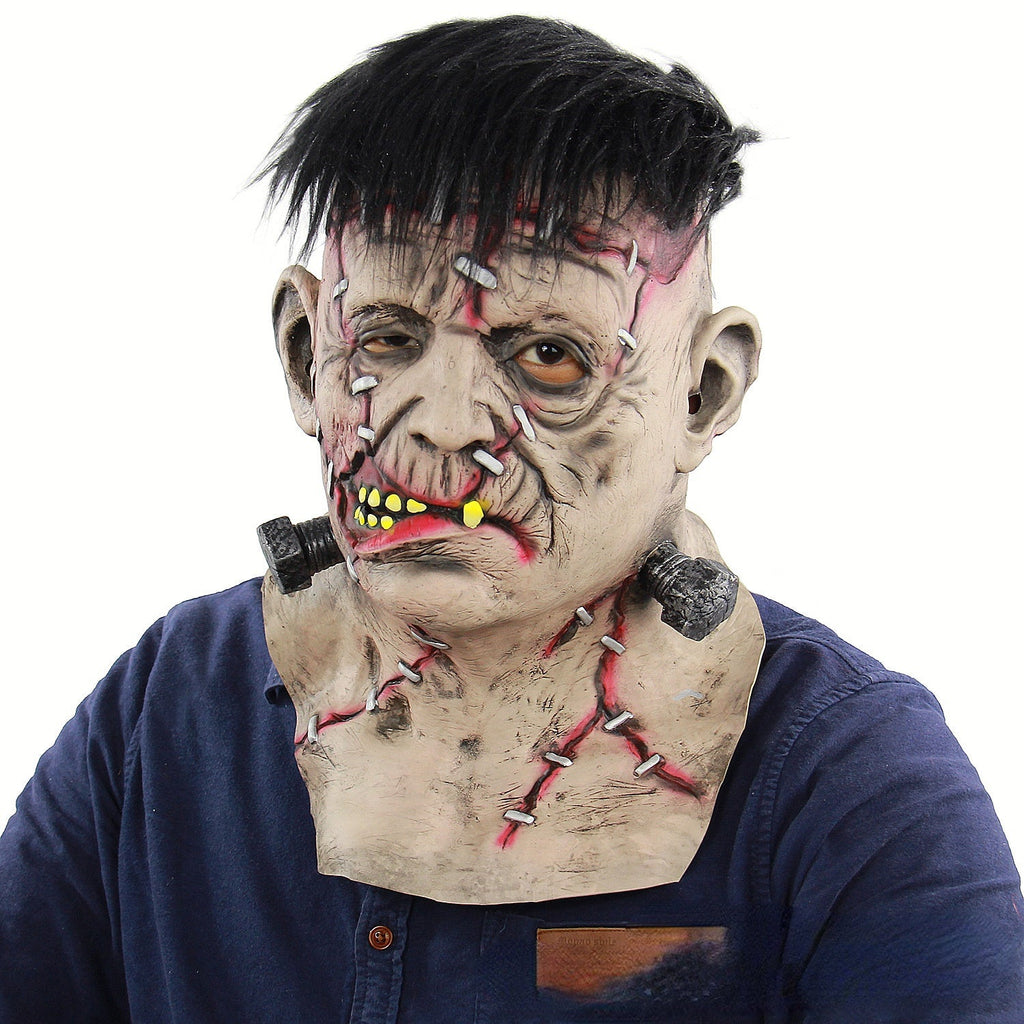 Costume da zombie spaventoso con maschera di Halloween in lattice a testa intera
