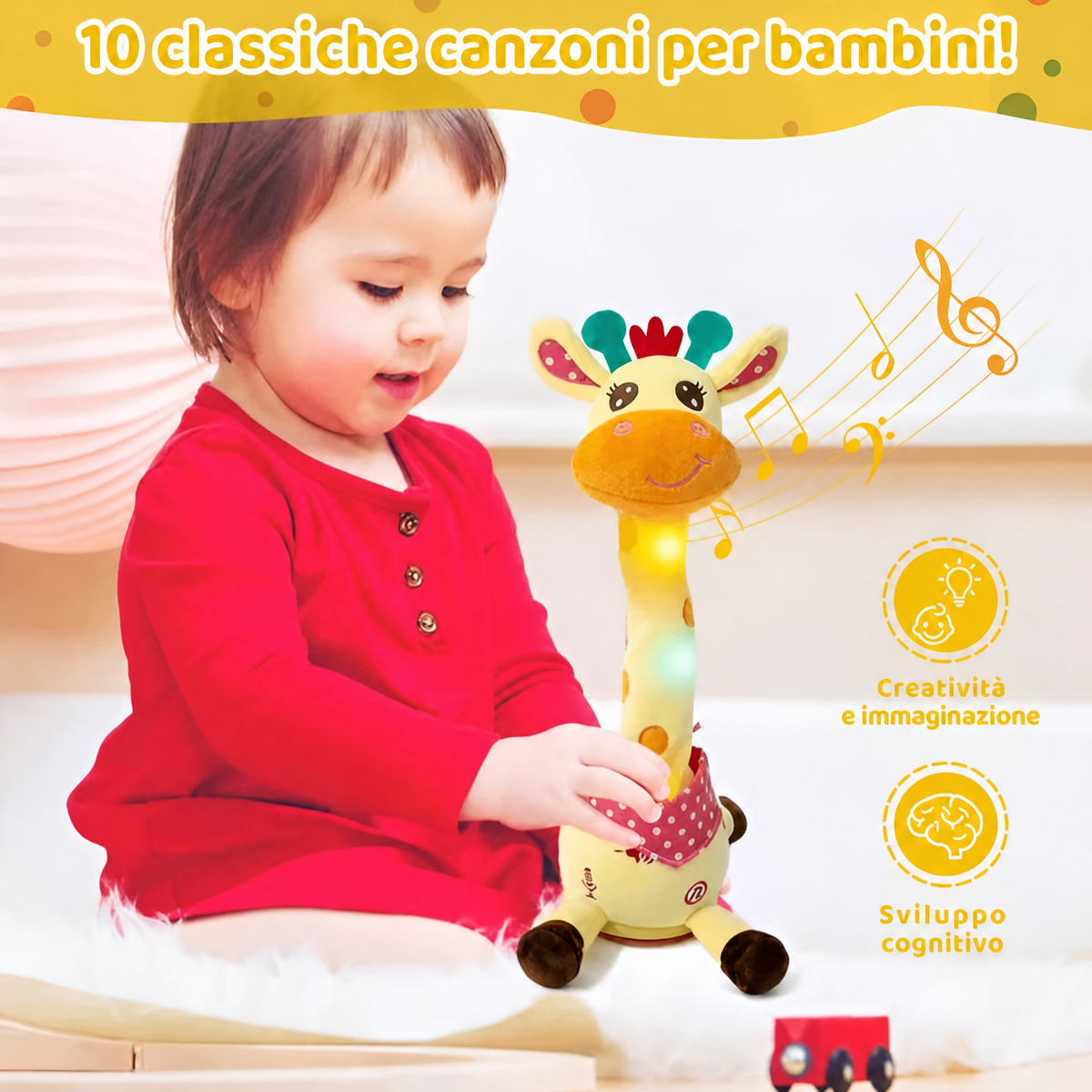 Giocattolo di peluche interattivo Giraffa che canta, compagno musicale per bambini