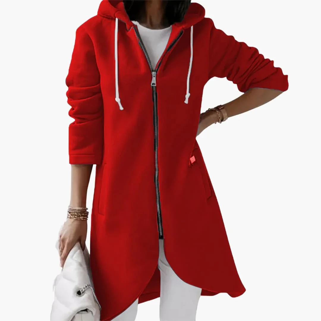 Felpa con cappuccio lunga con zip da donna
