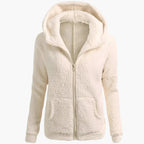 Felpa con cappuccio in pile da donna con cerniera e cappuccio caldo