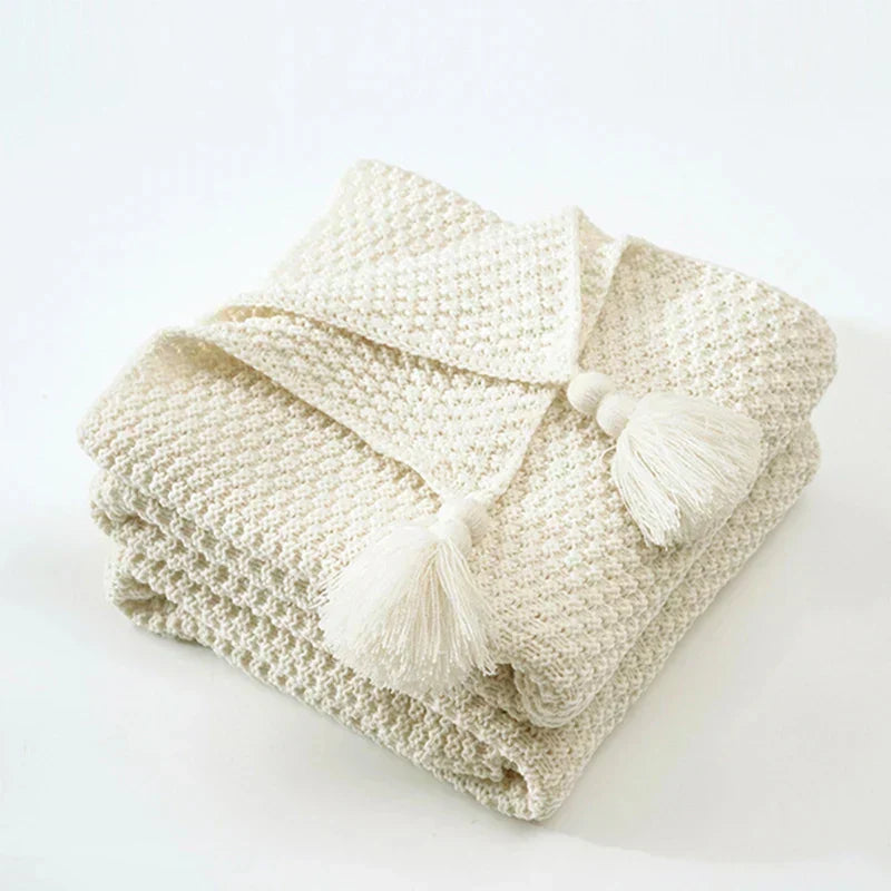 Coperta in lana lavorata a maglia NordiWrap con frange | Design nordico | Accogliente ed elegante | Perfetto per la casa