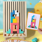 Puzzle impilabile Tetris in legno con carte sfida