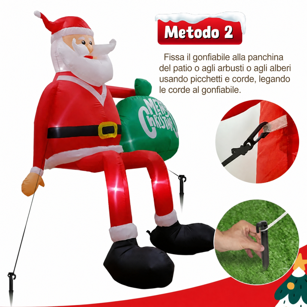 Babbo Natale gonfiabile LED da 2,4 m che arrampica | Decorazione natalizia da esterno premium e impermeabile