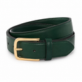 Cintura in pelle verde con fibbia dorata vista frontale
