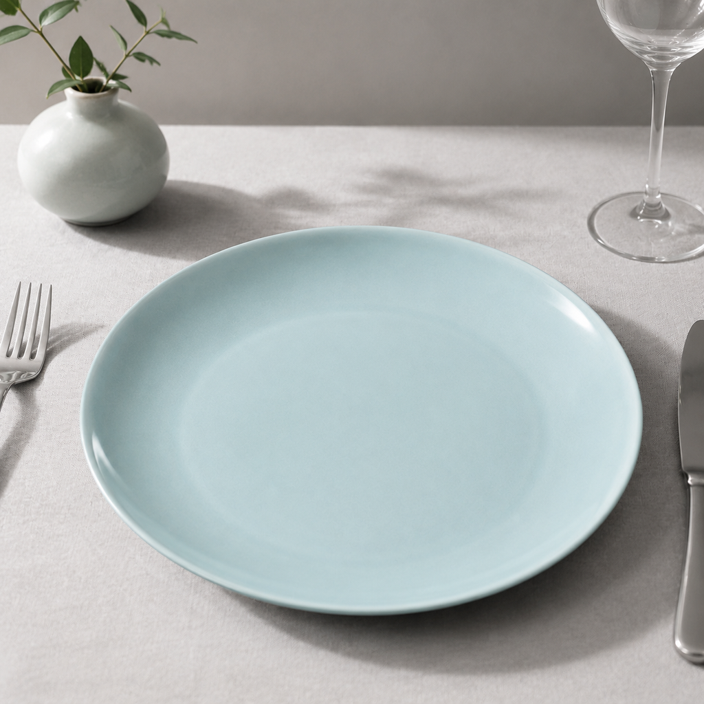 Dettaglio del bordo del piatto in ceramica azzurro