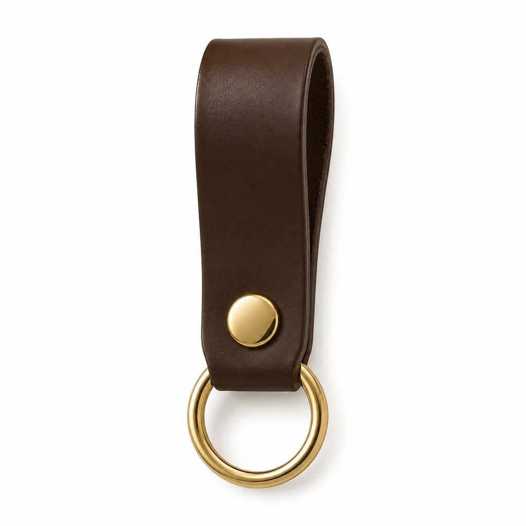 Portachiavi in pelle marrone con anello dorato