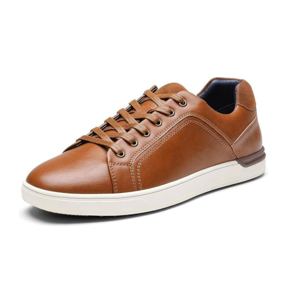 Scarpe Stringate Uomo Pelle Marrone con Inserti Suede Blu e Suola Bianca