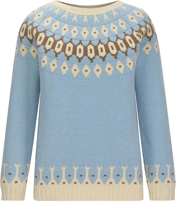 Maglione in lana nordica | Motivo Fair Isle in azzurro cielo